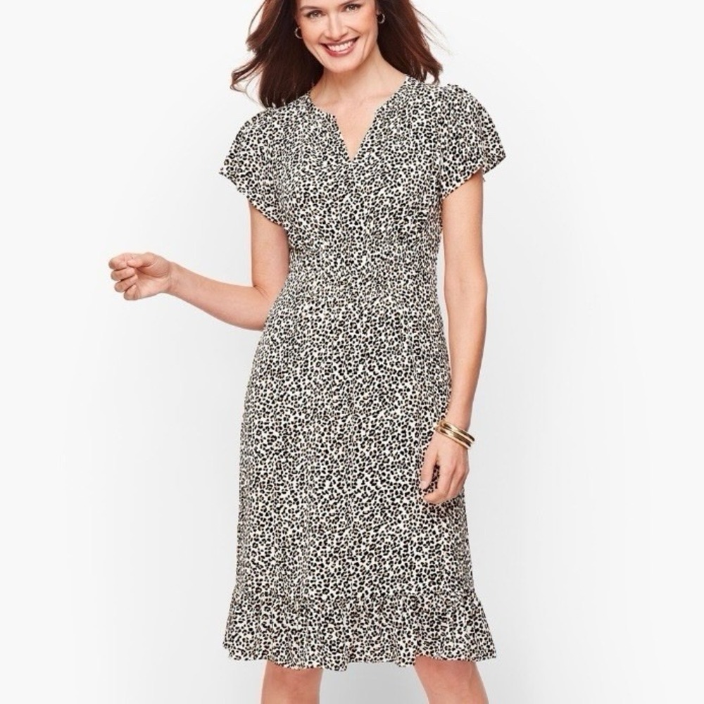 Talbots Leopard Animal Print‎ Flutter Sleeve A Line Dress Size 10